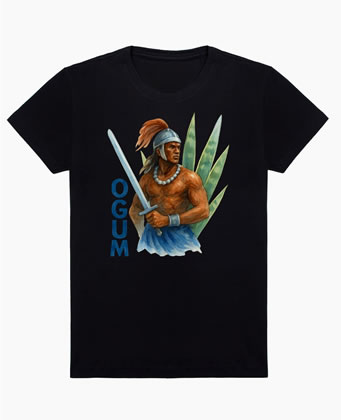 Camiseta Ogum com Espada de São Jorge - Estampa azul guerreira