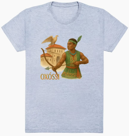 Camiseta Oxóssi Rei das Matas - Estampa verde com arco e flecha