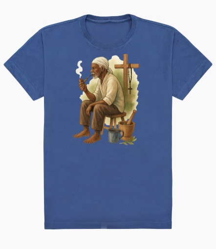 Camiseta Preto Velho - Estampa tradicional com bengala